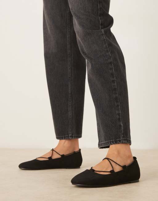 ASOS DESIGN Lagos elasticated ballets in black suedette, 2 of 4