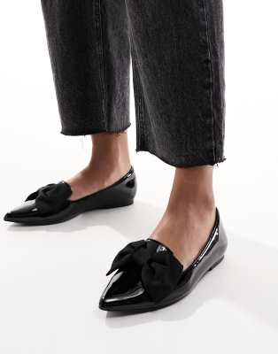 ASOS DESIGN - Lake - Ballerines plates avec bout pointu et naud - Noir