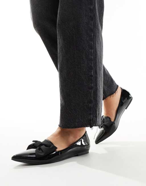 ASOS DESIGN - Lake - Ballerines plates pointure large avec bout pointu et nœud - Noir, 4 de 4
