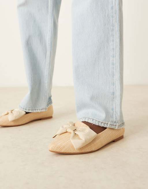 ASOS DESIGN - Lake - Ballerines plates pointure large avec bout pointu et nœud - Raphia naturel, 4 de 4