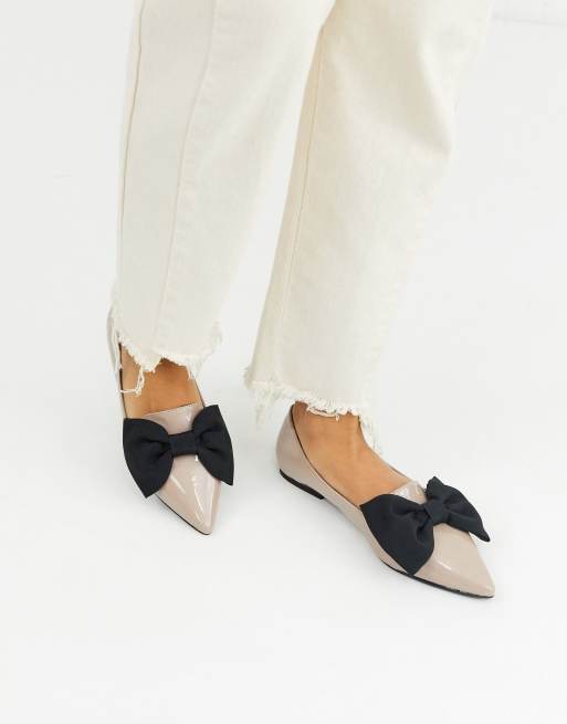 ASOS DESIGN Lake bow pointed ballet flats in beige | ASOS