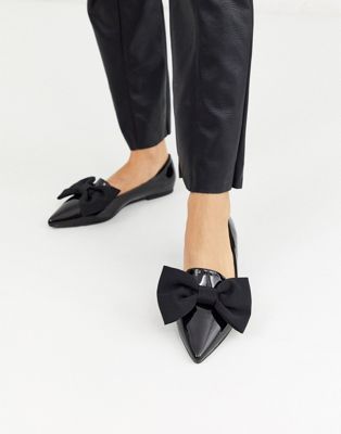 black bow slip on shoes