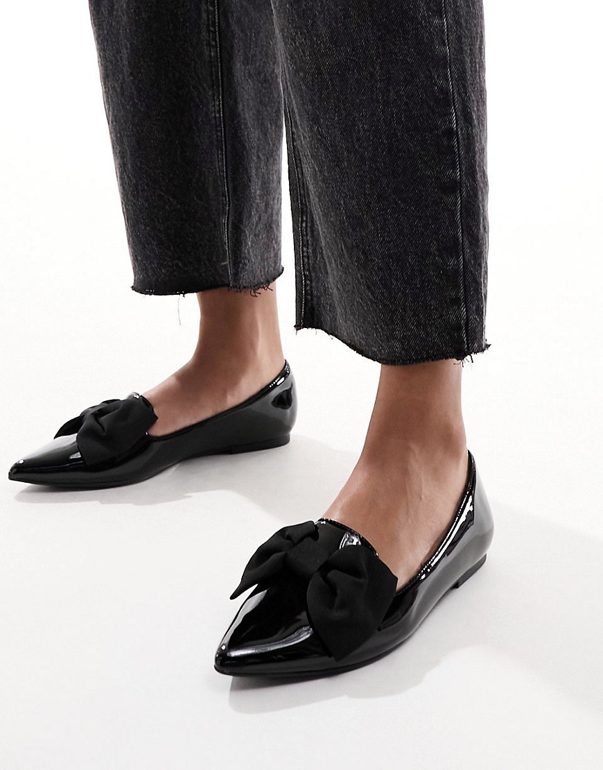 Asos Design Wide Fit Lake Bow Pointed Ballet Flats In Black