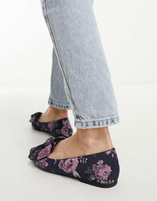ASOS DESIGN Lake bow pointed ballet flats in jacquard | ASOS