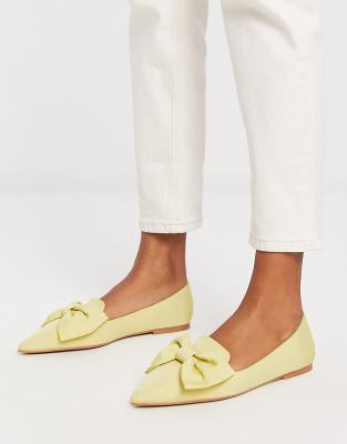 Shop Asos Design Lake Bow Pointed Ballet Flats In Lemon-yellow