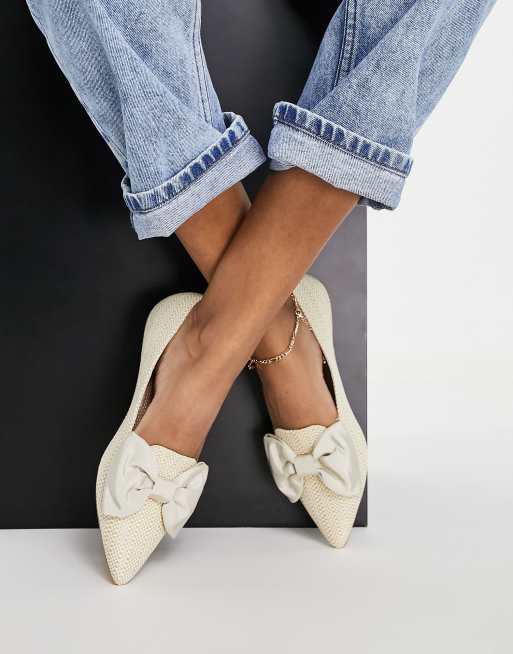  ASOS DESIGN Lake bow pointed ballet flats in natural raffia