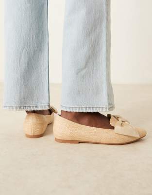Asos Design Lake Bow Pointed Ballet Flats In Neutral