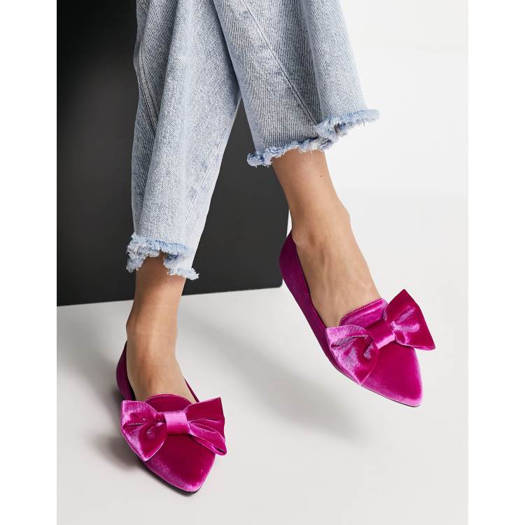 ASOS DESIGN Lake bow pointed ballet flats in pink velvet | ASOS