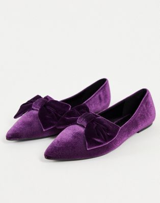 ASOS DESIGN Lake bow pointed ballet flats in purple velvet - ASOS Price Checker