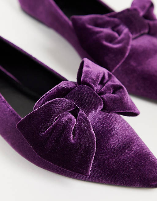  Flat Shoes/Lake bow pointed ballet flats in purple velvet 