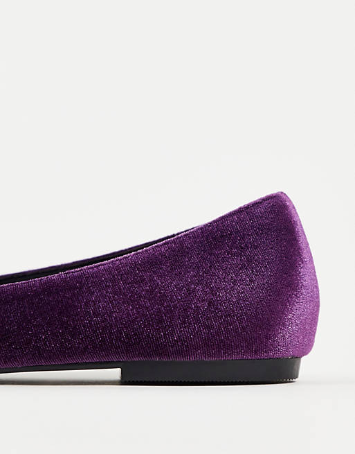  Flat Shoes/Lake bow pointed ballet flats in purple velvet 