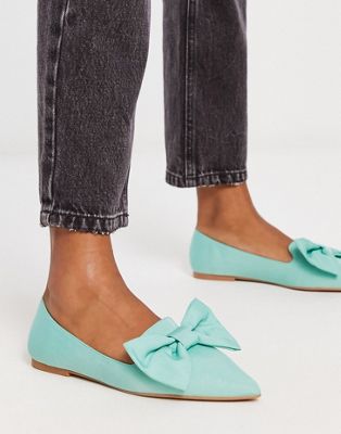 ASOS DESIGN Lake bow pointed ballet flats in teal