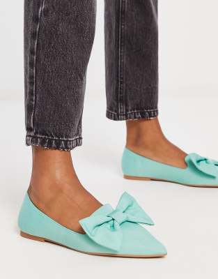 Asos Design Lake Bow Pointed Ballet Flats In Teal-Green
