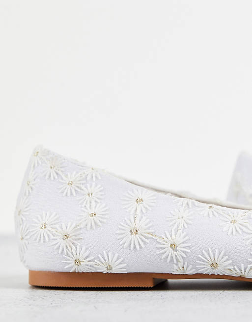  Flat Shoes/Lake bow pointed ballet flats in white daisy 
