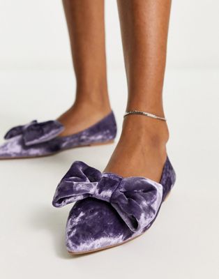  Lake bow pointed velvet ballet flats in lilac