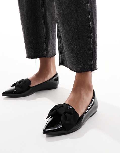 ASOS DESIGN - Lake - Sorte spidse ballerinasko med sløjfe - view 1