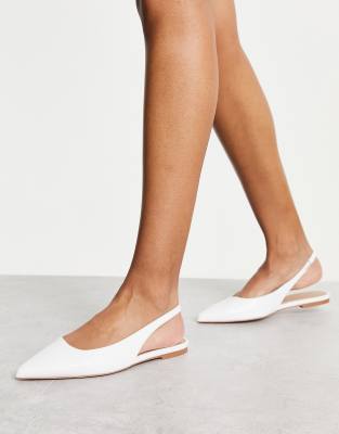 ASOS DESIGN - Lala - Ballerinas mit Fersenriemen in Weiß mit Eidechsenstruktur