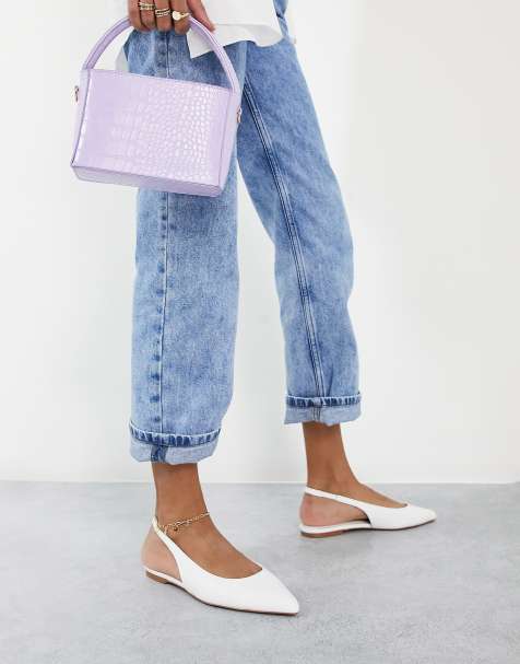 ASOS DESIGN – Lala – Białe płaskie buty z paskiem za piętą i noskiem w szpic - view 1