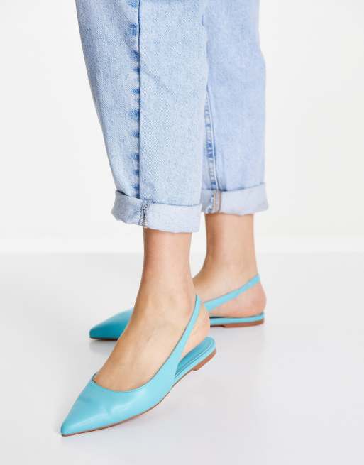 ASOS DESIGN – Lala – Spitze, flache Schuhe mit Fersenriemen in Blau