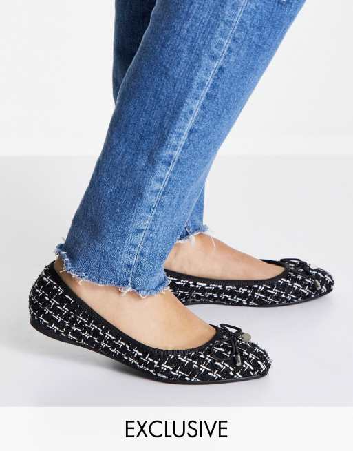 ASOS DESIGN Lallie Ballerines plates en tweed Noir ASOS