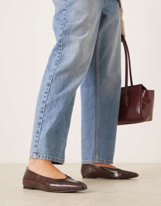 ASOS DESIGN - Lambert - Brune ballerinaer med kantet tå og krokodillelook, 2 af 4