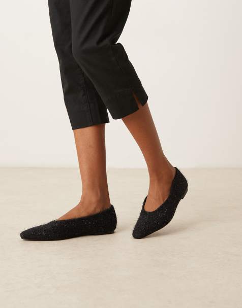 ASOS DESIGN Lambert chisel toe ballets in black tinsel - view 1
