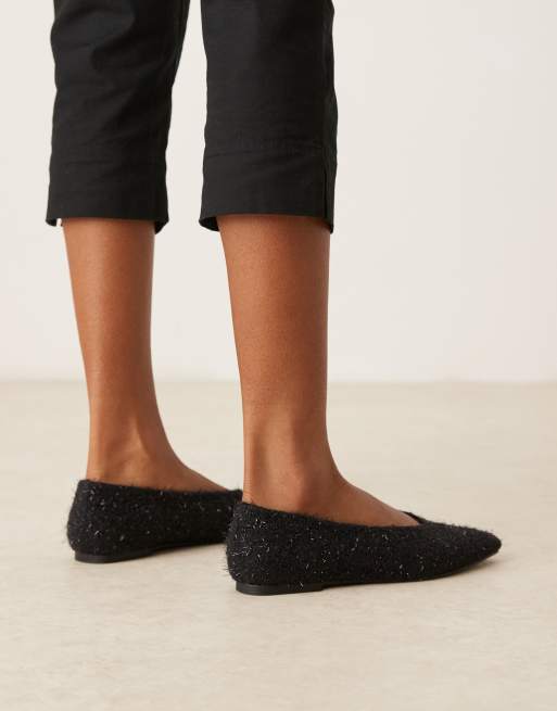 ASOS DESIGN – Lambert – Czarne balerinki ze skośnymi noskami z lamety, 4 z 4