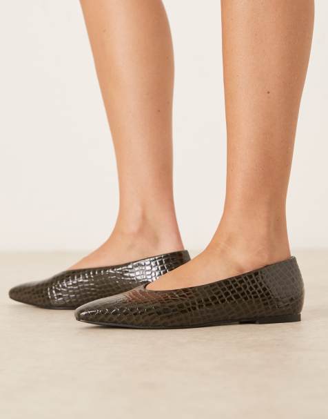 ASOS DESIGN - Lambert - Grønne ballerinaer med kantet tå og krokodillelook - view 1