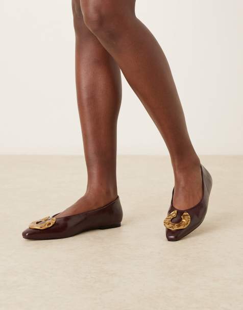 ASOS DESIGN Lambert trim detail chisel toe ballets in brown - view 1