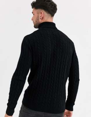 black cable knit roll neck