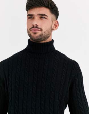 black cable knit roll neck