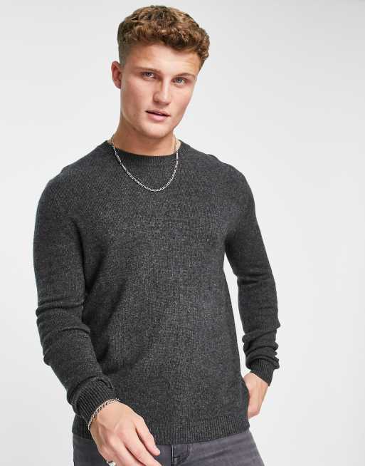 ASOS DESIGN lambswool crew neck jumper in charcoal ASOS