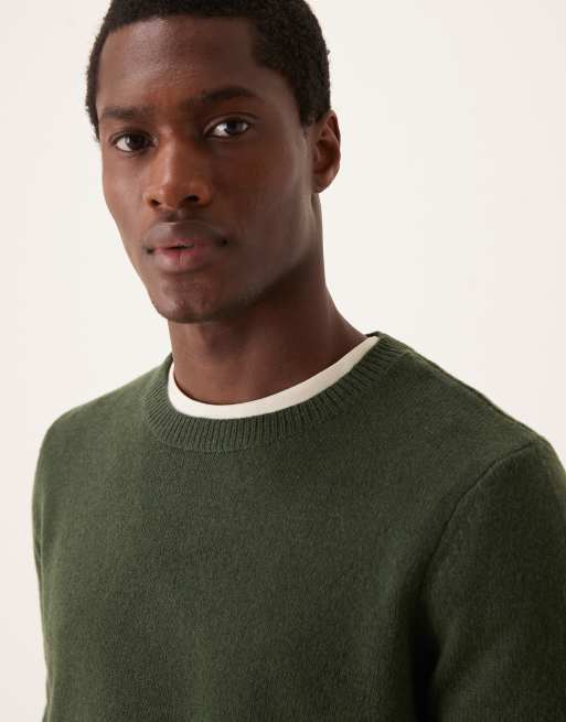 ASOS DESIGN lambswool crew neck knitted jumper in dark green