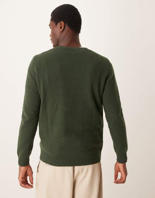 ASOS DESIGN lambswool crew neck knitted jumper in dark green