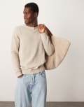 [ASOS DESIGN] ASOS DESIGN lambswool crew neck knitted jumper in oatmeal-Neutral M Oatmeal