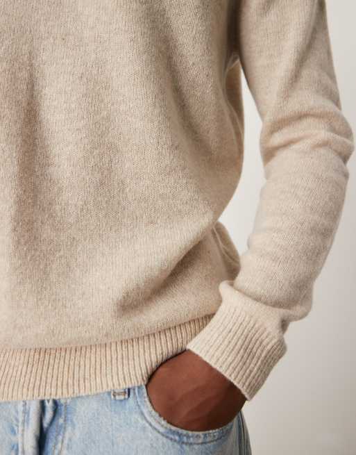 ASOS DESIGN lambswool crew neck jumper in oatmeal