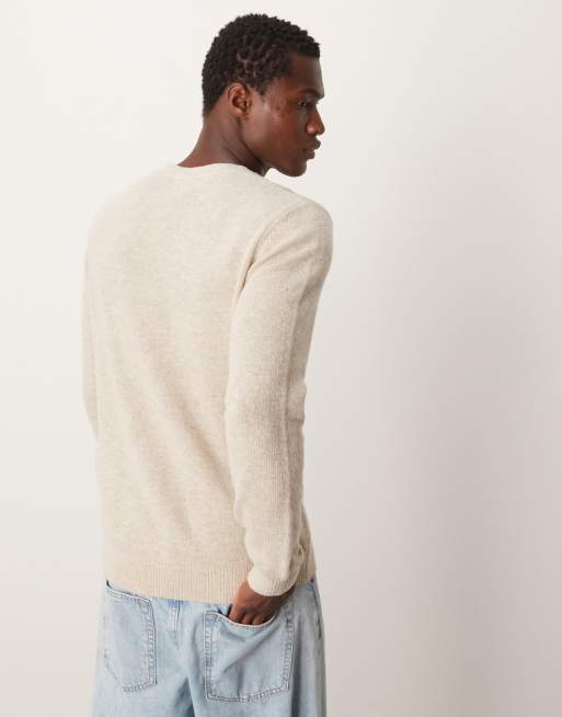 ASOS DESIGN lambswool crew neck jumper in oatmeal