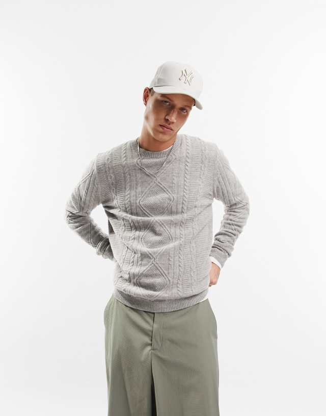 ASOS DESIGN lambswool crew neck sweater in gray