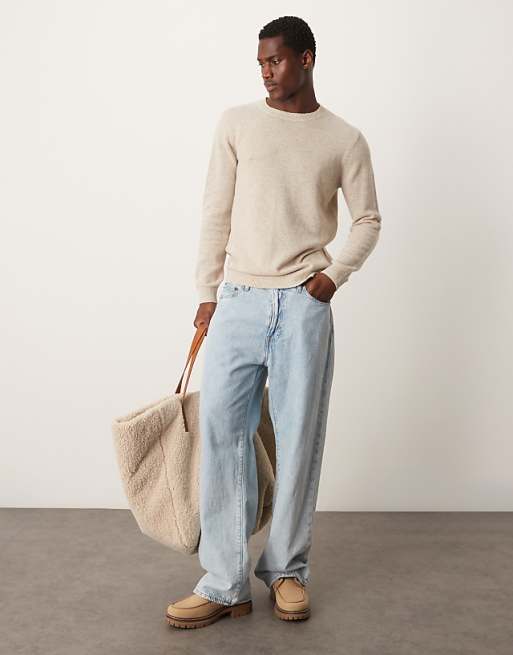 ASOS DESIGN lambswool crew neck sweater in oatmeal | ASOS ASOS DESIGN lambswool crew neck sweater in oatmeal | ASOS