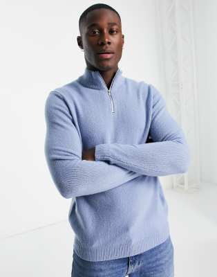 ASOS DESIGN lambswool half zip jumper in blue