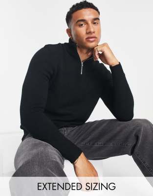 ASOS DESIGN lambswool half zip jumper in black - ASOS Price Checker