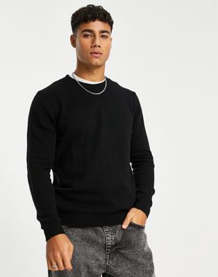 ASOS DESIGN lambswool knitted crew neck jumper in black