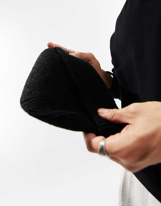 ASOS DESIGN lambswool mini fisherman ribbed beanie in black, 5 of 5