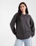 [ASOS DESIGN] ASOS DESIGN lambswool polo shirt in charcoal-Grey S Charcoal