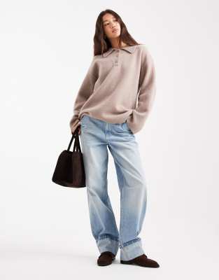 Asos Design Lambswool Polo Shirt In Nude