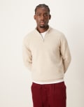 [ASOS DESIGN] ASOS DESIGN lambswool quarter zip knitted jumper in oatmeal-Neutral 2XL Oatmeal