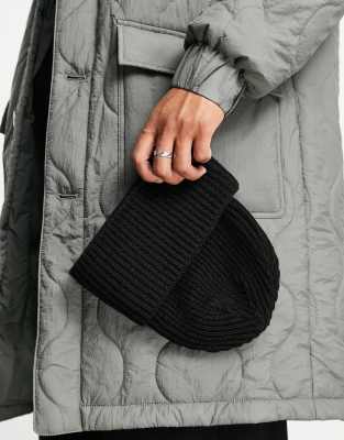 ASOS DESIGN lambswool rib beanie with deep turn up in black - ASOS Price Checker