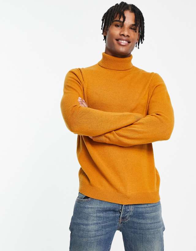 ASOS DESIGN lambswool roll neck jumper in mustard