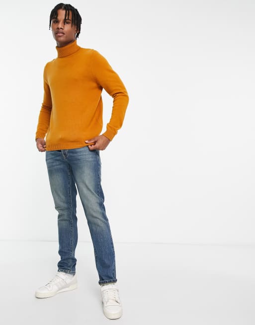 ASOS DESIGN lambswool roll neck jumper in mustard | ASOS