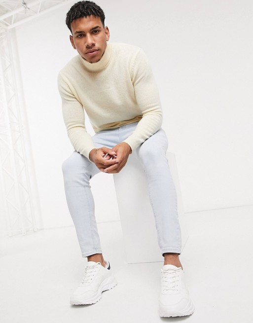 ASOS DESIGN lambswool roll neck jumper in oatmeal